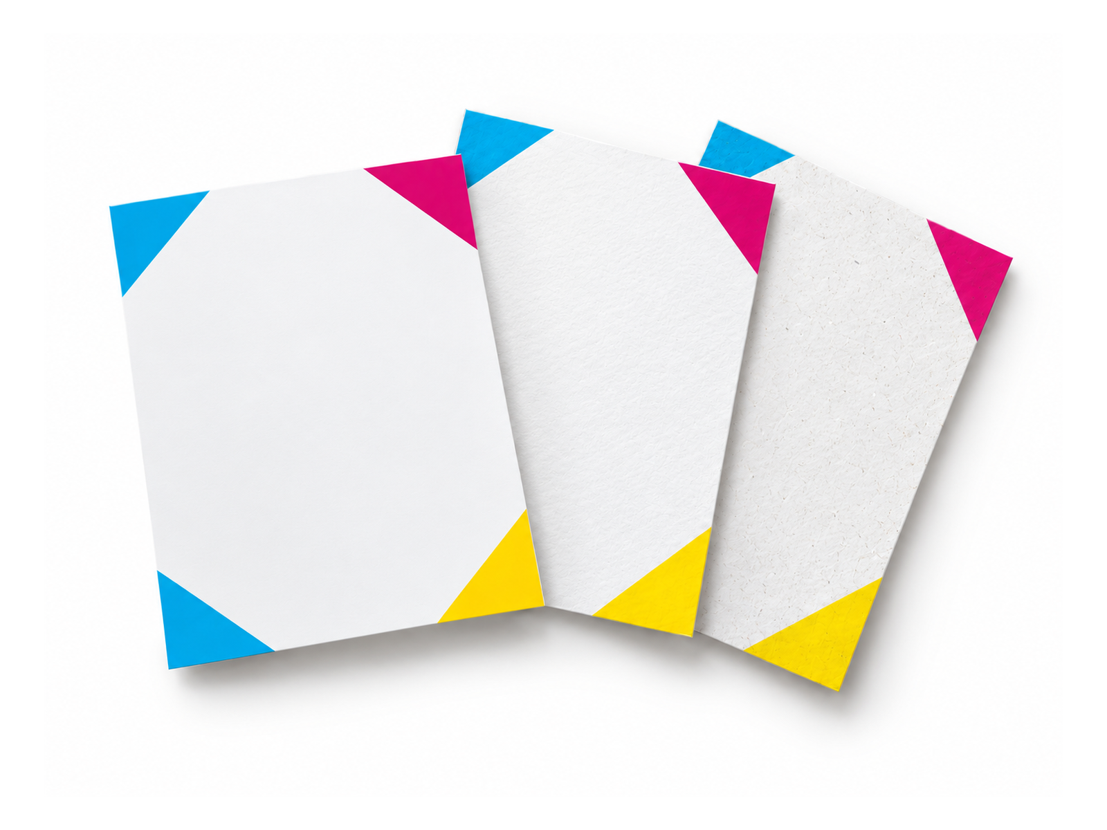 Illustrative Papierproben für Bilderdruck matt, Offset und Recyclingpapier Premium White
