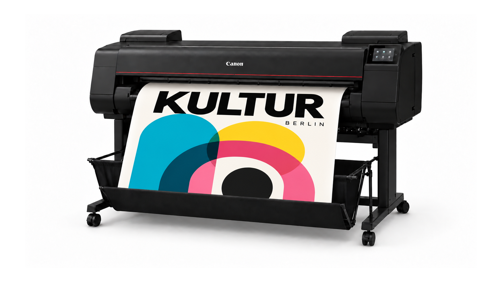 Produktvisualisierung des Canon imagePROGRAF PRO-4100 mit gedrucktem KULTUR-BERLIN-Poster