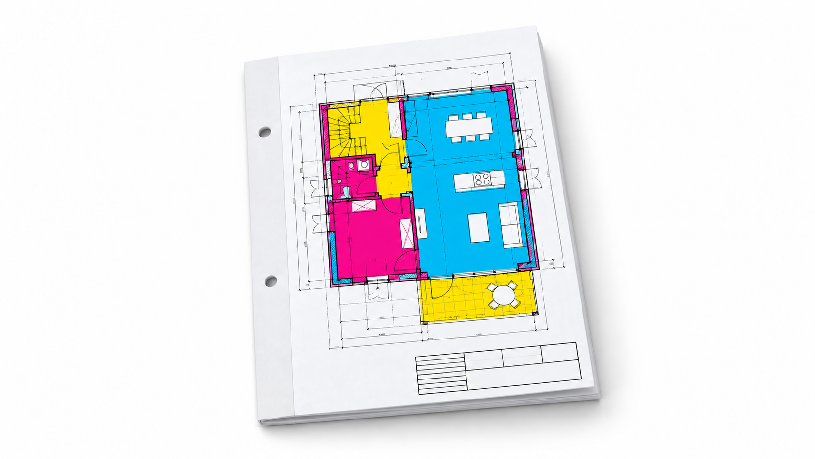 Gefalteter CAD-Plan im CMY-Stil mit 20 mm Papier-Heftrand