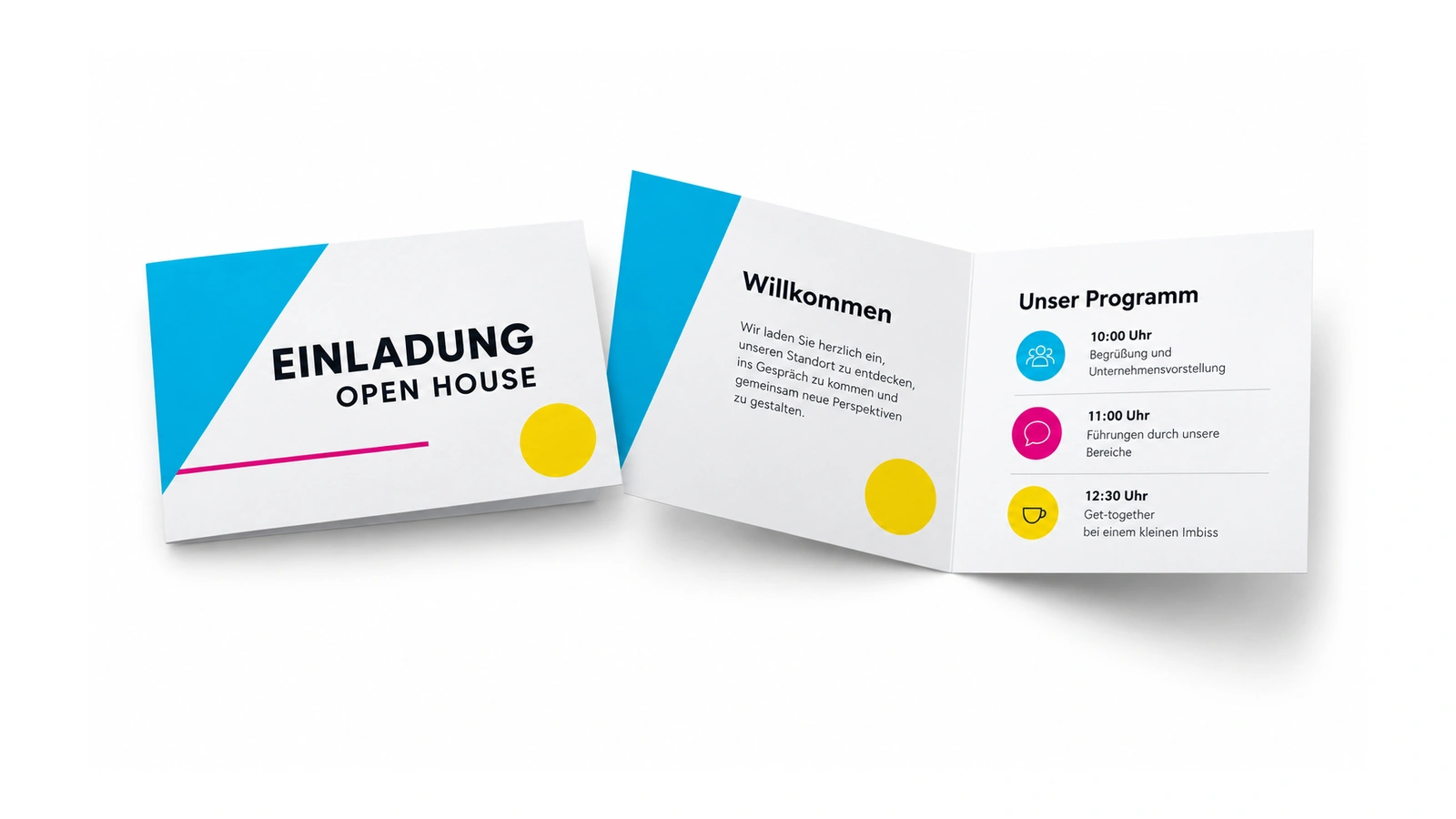 Geschlossene und geöffnete Einladung zu einem Open-House-Event mit Programm