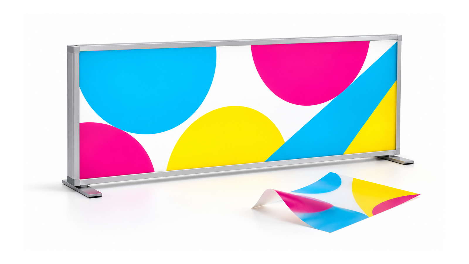 Hinterleuchteter Leuchtkasten mit CMY-Motiv und separatem flexiblen Backlightfolien-Muster