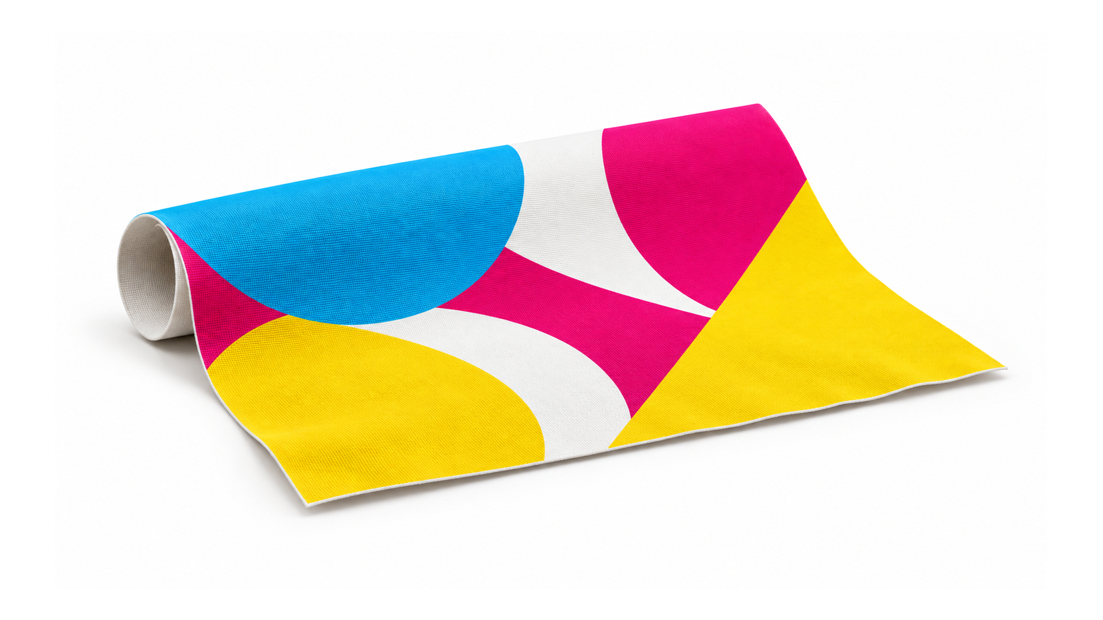 Lose flexible Leinwand mit geometrischem CMY-Druck und eingerollter Kante ohne Keilrahmen